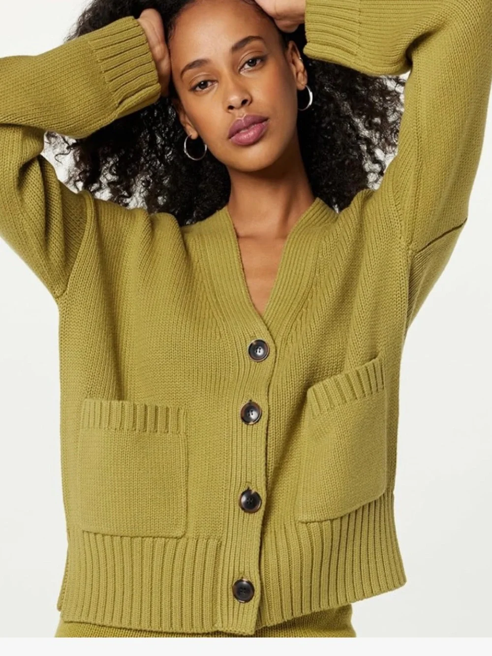 The Drop Brigitte cardigan olive green cotton sweater size Small S - Picture 2 of 10